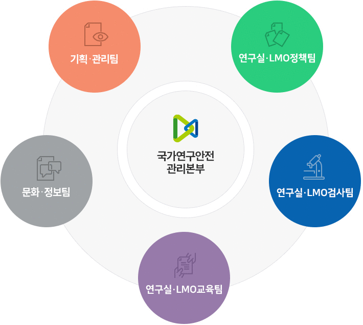 국가연구안전관리본부 - 안전기획관리실, 사업정책실, 문화정보팀, 교육학술팀